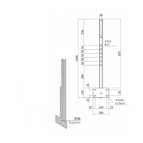Supporto verticale per parapetto 24A - ricambio