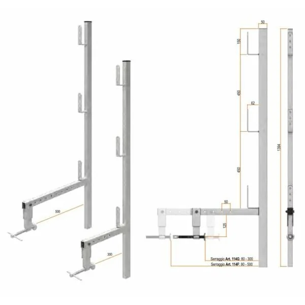 Parapetto per cordoli verticali in calcestruzzo 114G regolabile 30 cm – Sicurezza in Cantiere