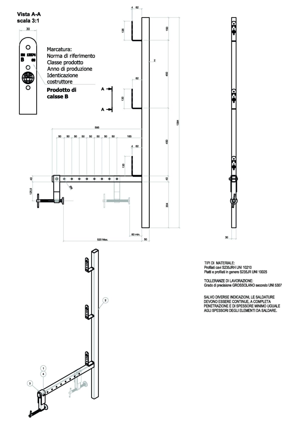 Parapetto per cordoli verticali in calcestruzzo 114F regolabile 50 cm - immagine 3