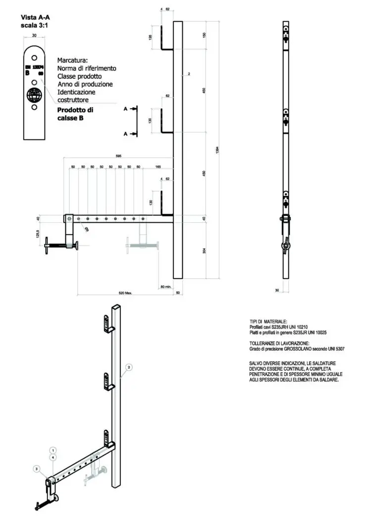 Parapetto per cordoli verticali in calcestruzzo 114G regolabile 30 cm – Sicurezza in Cantiere