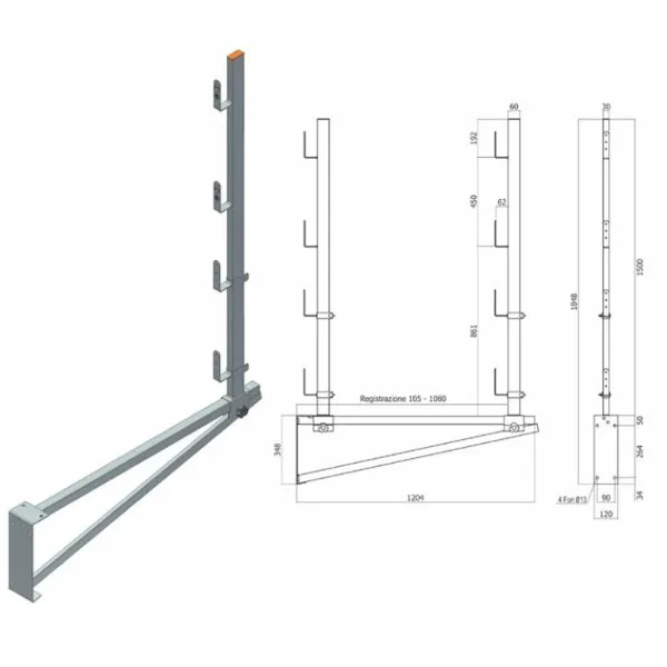 Parapetto a mensola regolabile per tetti piani e inclinati 115MP – Sicurezza in Cantiere
