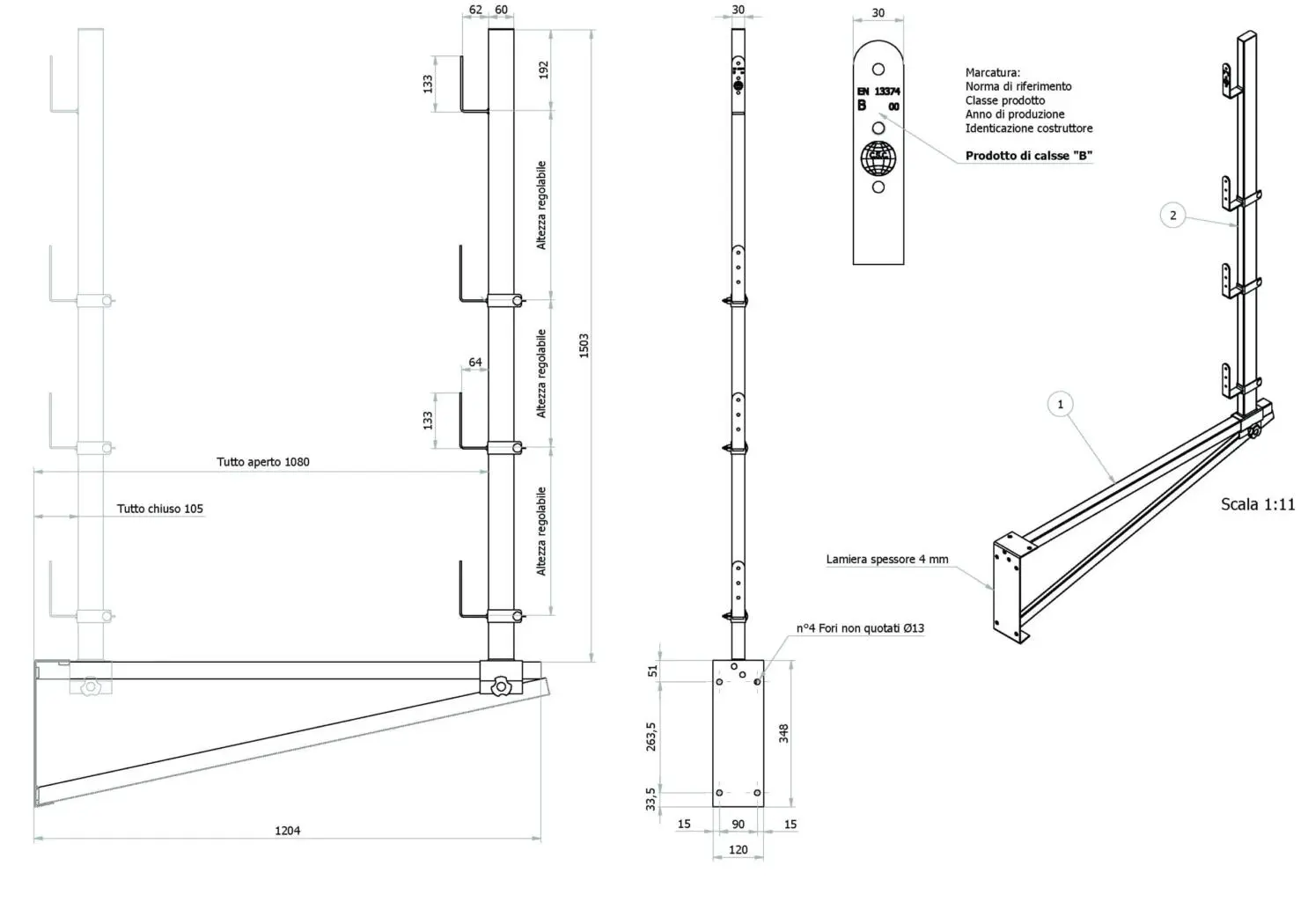 Parapetto a mensola regolabile per tetti piani e inclinati 115MP – Sicurezza in Cantiere