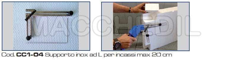 Supporto inox ad L per incassi max 20 cm