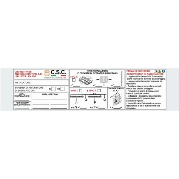 Targhetta in alluminio: installazione linea vita per tetti in LAMIERA – Sicurezza in Cantiere