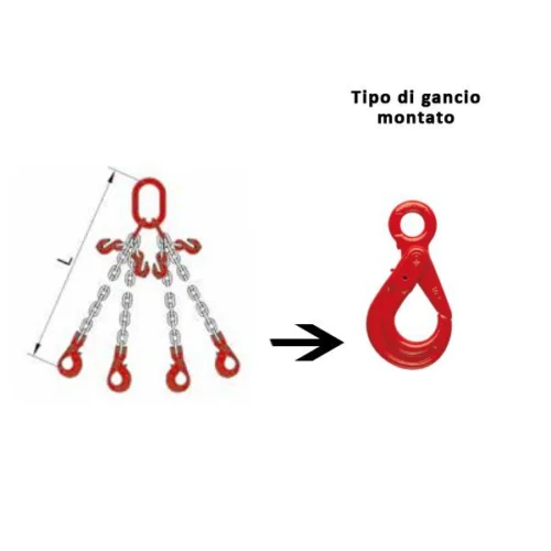 Imbraco a catena per gru- 4 braccia da 4 m- Ø 7- GANCI AUTOBLOCCANTI – Officina, Sollevamento e Ricambi