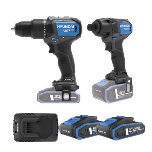 Kit combo Hyundai 20V trapano a percussione e avvitatore a impulsi con 2 batterie