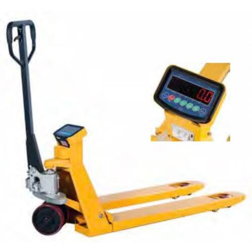 Transpallet pesatore manuale Novamach NS/PE giallo con display di pesatura e dettaglio display