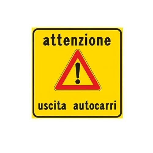 Cartello Attenzione Uscita Autocarri 60x60 cm