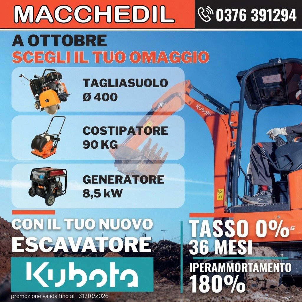 Speciale Ottobre Macchedil: perch&eacute; scegliere un escavatore Kubota oggi conviene pi&ugrave; che mai