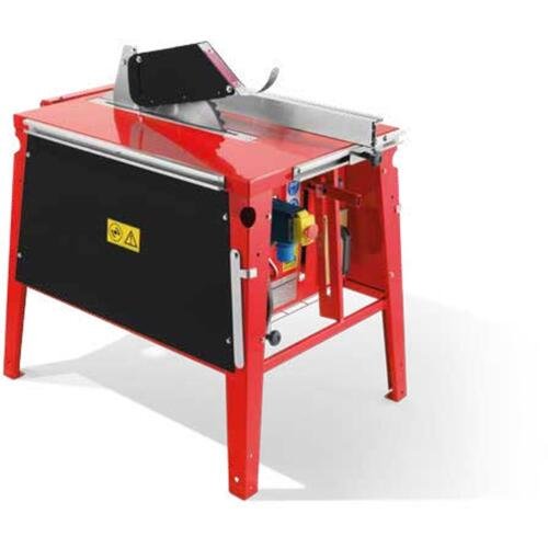 Banco sega circolare Belia Rango Special con lama in widia da 350 mm, banco rosso con carter lama e motore elettrico monofase 230V